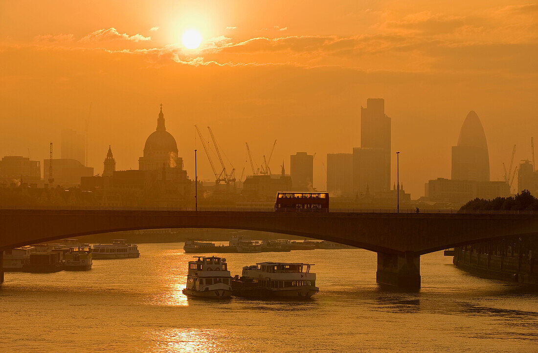 City of london  Skyline waterloo bridge  River thames  London  England  UK