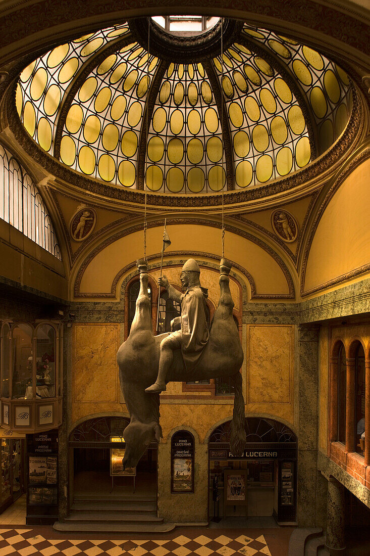 Saint wenceslas horse sculpture lucerna passage mall. Prague. Czech Republic.