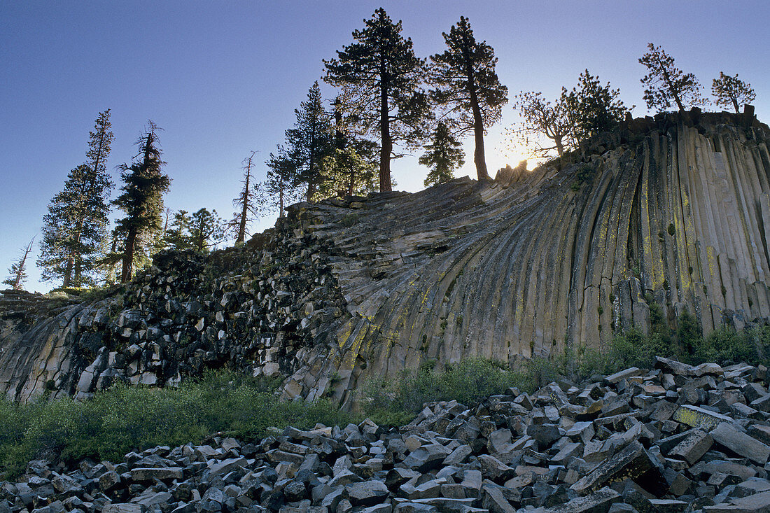 Columnar Basalt rock formation at, Devils Postpile National Monument Eastern Sierra, CALIFORNIA