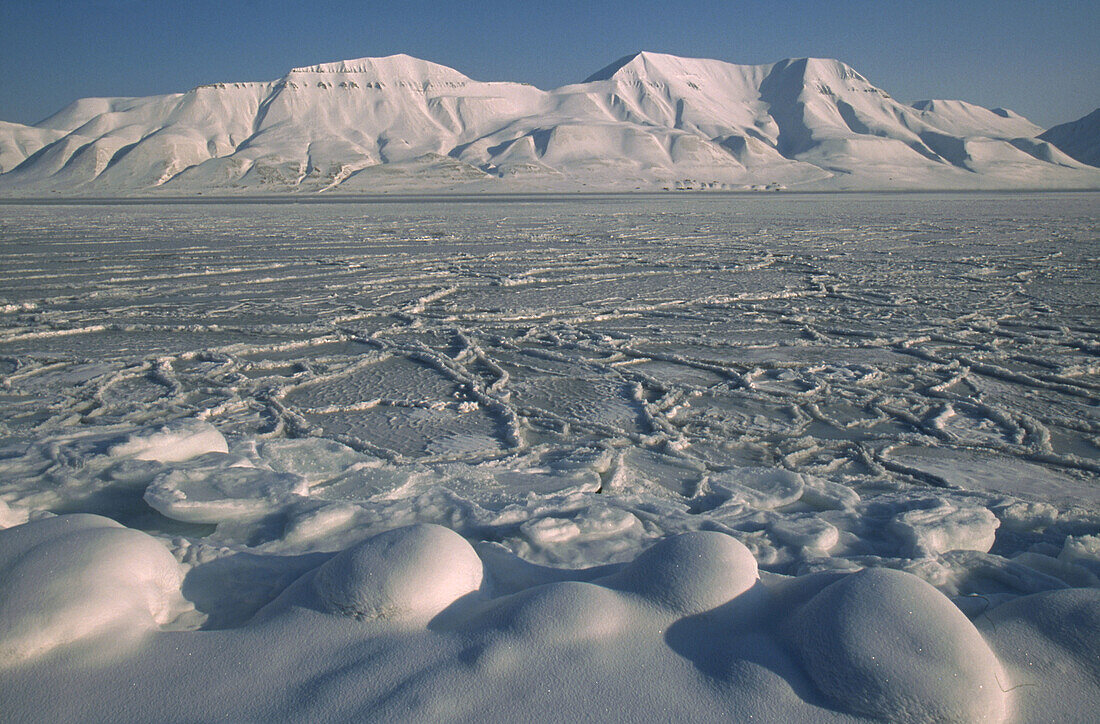 Frozen fiord spring Spitsbergen Island Svalbard Norwegian Arctic