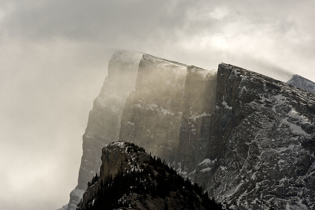 Snow blowing off Mt Rundle