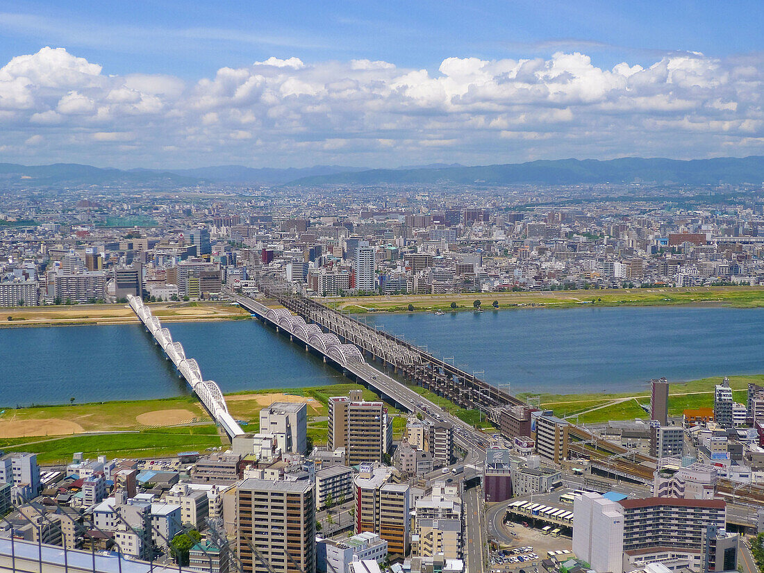 Bridges over Yodo River  Osaka  Japan