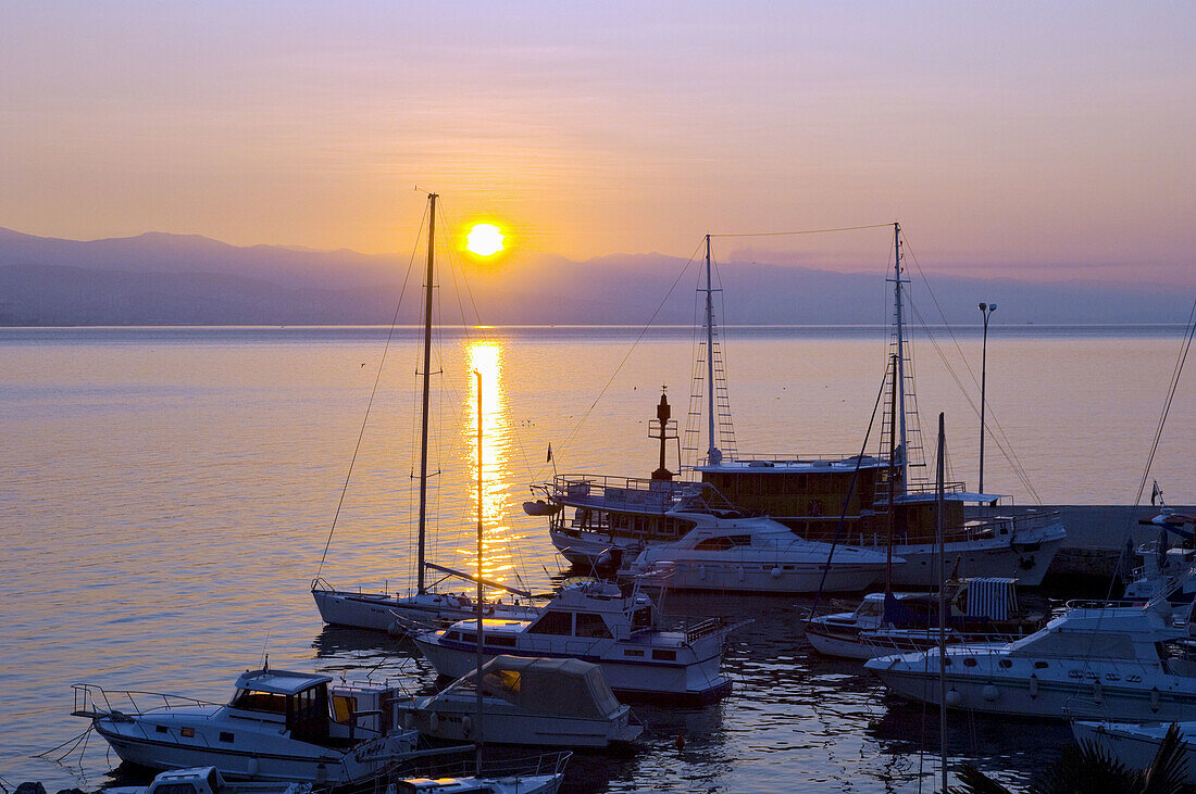 The Opatija Yacht Club at sunrise in Croatia