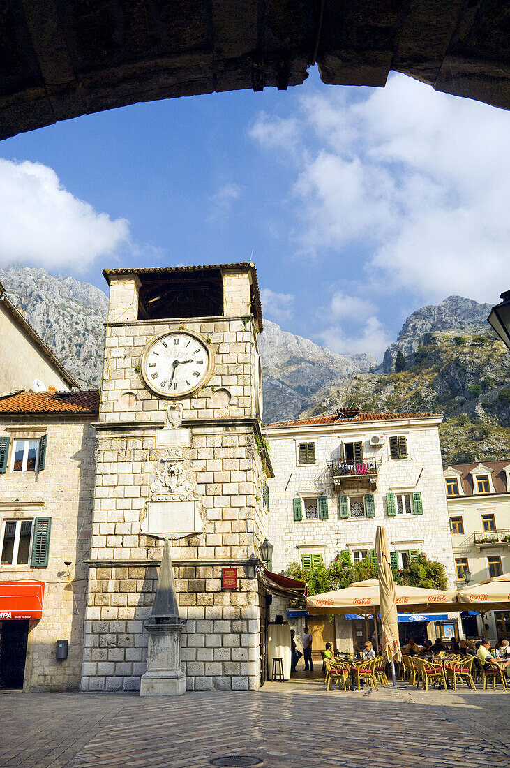 The medieval walled village of Kotor, Montenegro with fortress on Lake Kotor