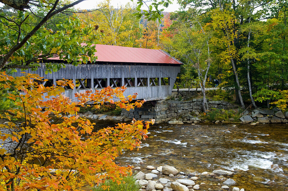 The Albany Covered Bridge near the Kancamagus Highway in the White Mountains of New Hampshire, USA