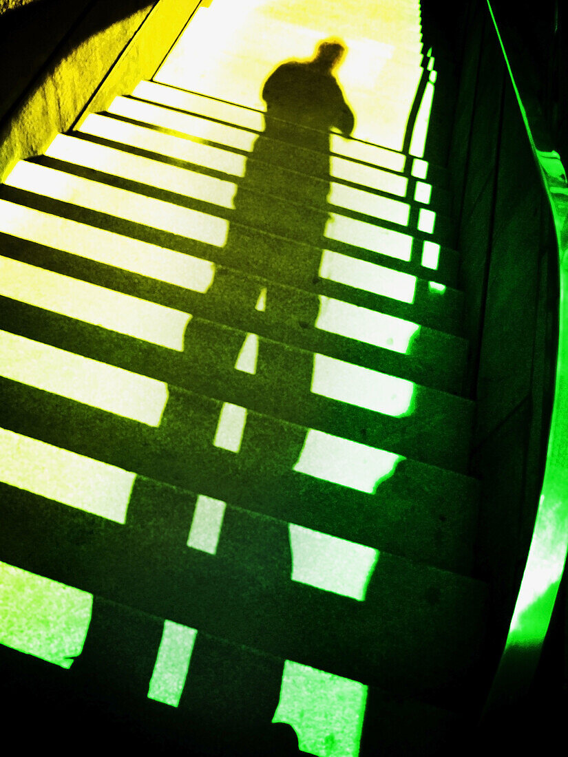 Shadow Creek of self projected onto the staircase descent.