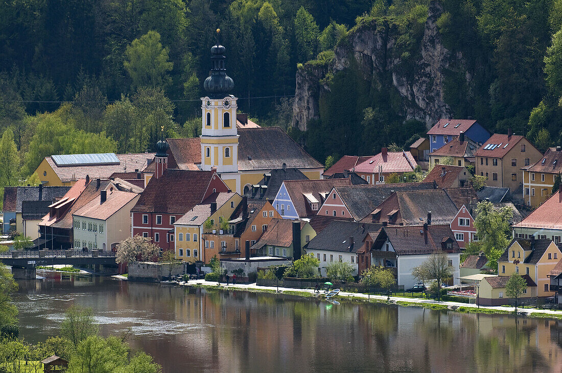 Kallmuenz, medieval market town at the river Naab, baroque parish church, townhouse and  private townhouses, Jurassic mountains, Upper Palatinate, Bavaria