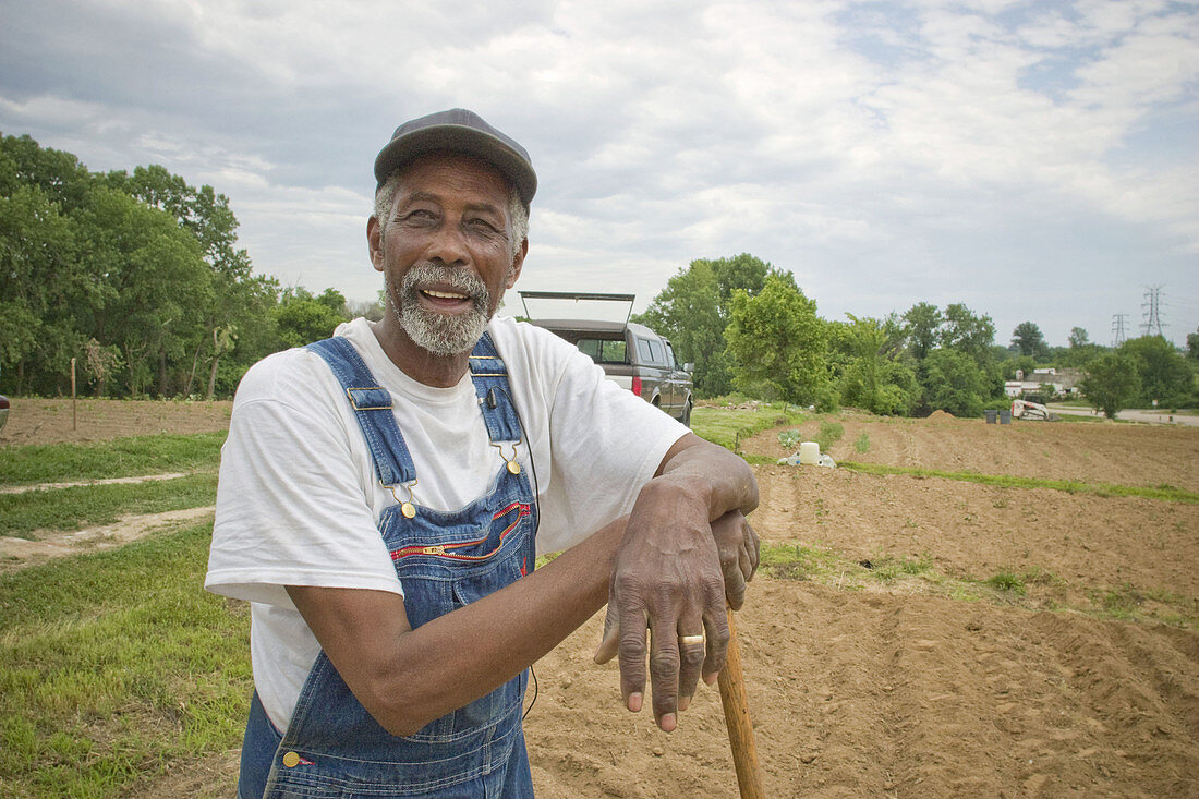 Sammy Hoke, of North St  Louis talks about his gardening effort along Hanley Rd  Airport land along North Hanley Road is under the plow again  Several local men have been tending garden plots on the land for years until they were banished last month