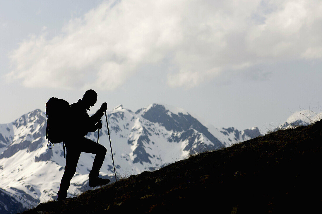 Hiker, Valle de Tena, Pyrenees Mountains. Huesca province, Aragon, Spain