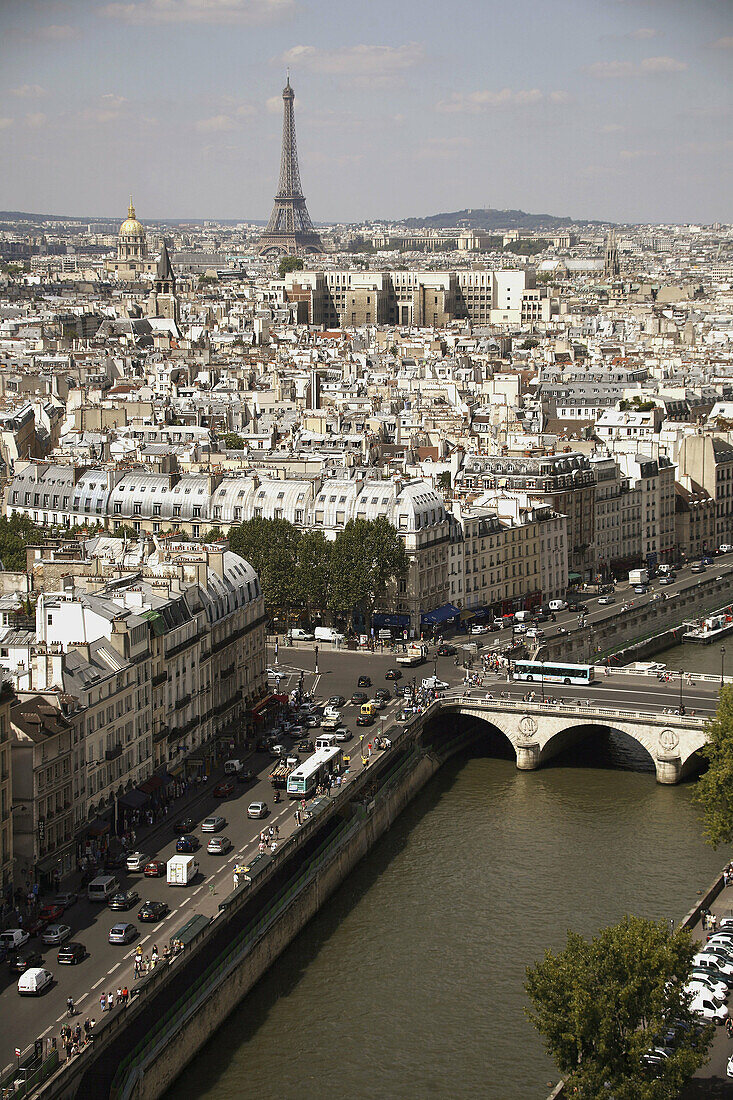 France. Paris. Left Bank of Paris with Eiffel Tower in the background.