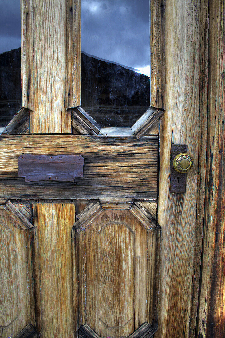 An old door in the re-created ghost town of Nevada City, Montana.