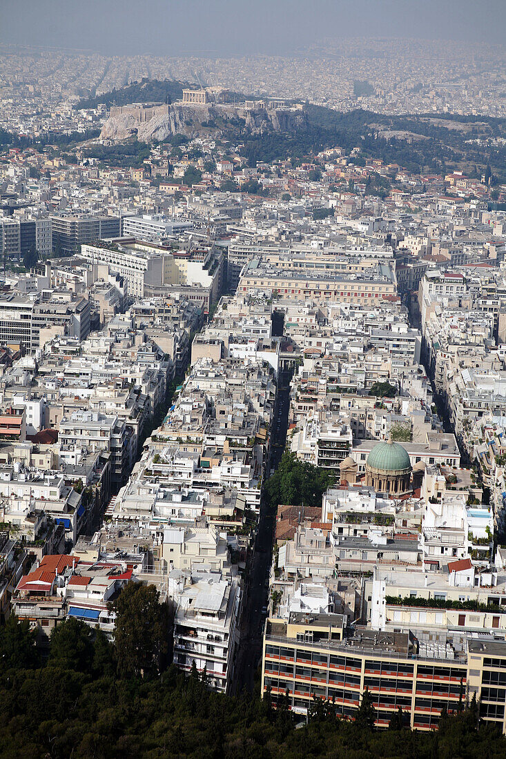 Overview on Athens with Acropolis in background, Greece