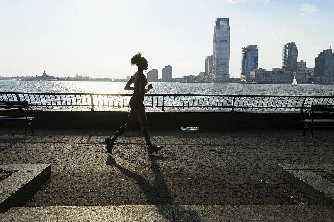 Female jogger along the Hudson River