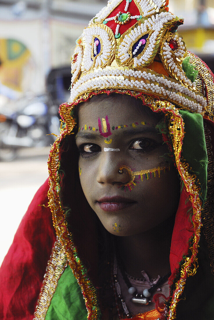 Girl wearing colorful rajastern dress  Udaipur  India