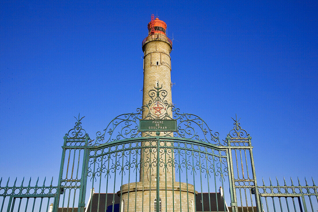 Brittany, Belle-Ile: large lighthouse  under the blue sky
