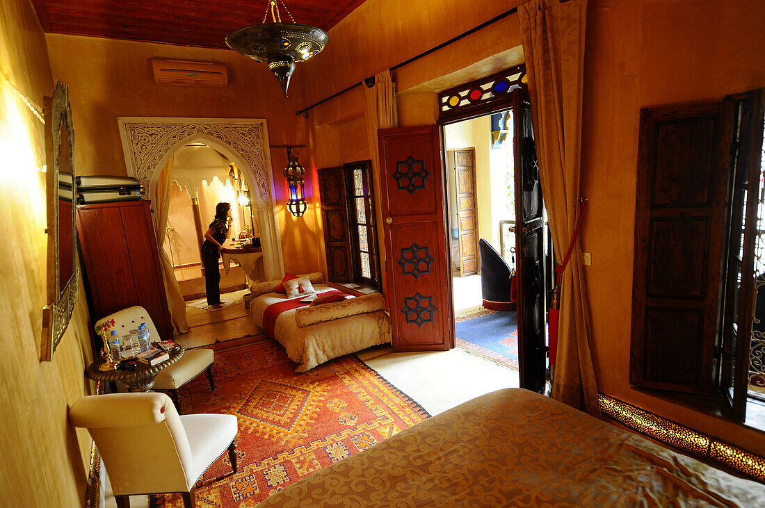Gemütliches Zimmer im Hotel Riad Armelle, Marrakesch, Süd Marokko, Marokko, Afrika