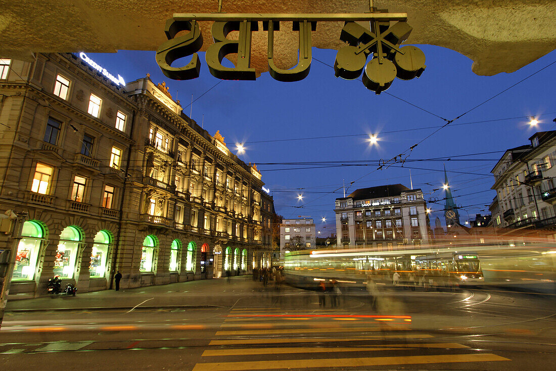 Bank UBS and Credit suisse at Paradeplatz, Tram , Zurich, Switzerland