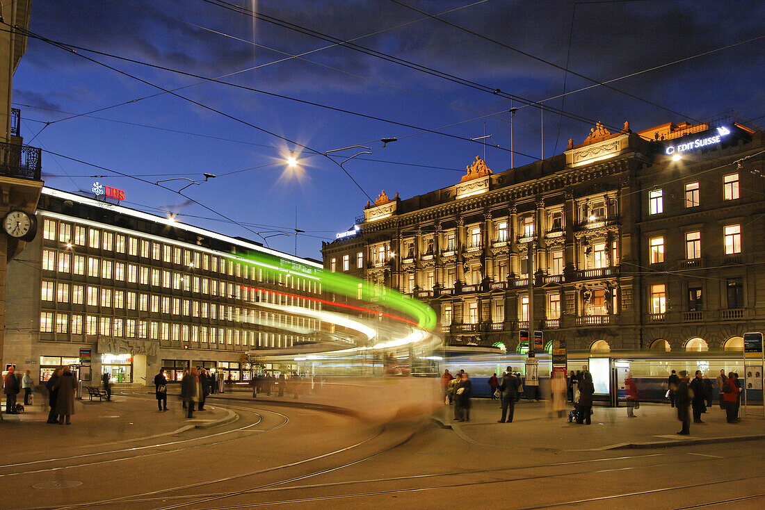 Bank UBS and Credit Suisse Bank at Paradeplatz, Tram , Zurich, Switzerland