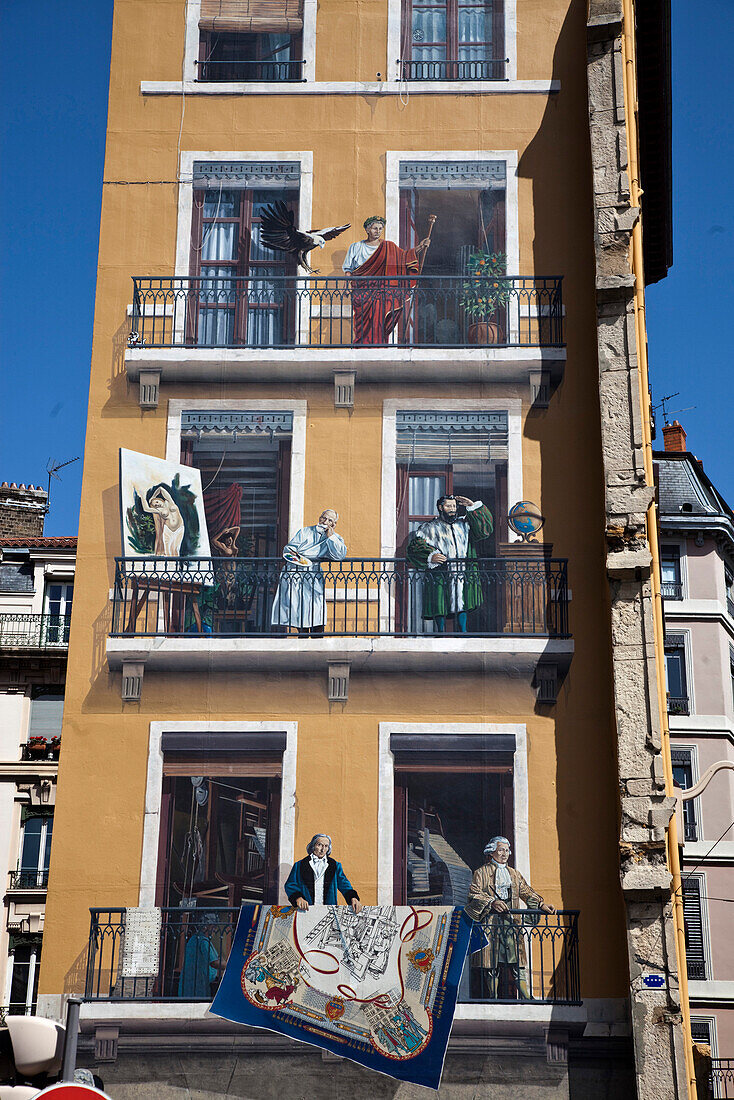 Wall Painting  Fresque des Lyonnais Celebres, Freco of Celebrities  of Lyon, Rhone Alps,  France