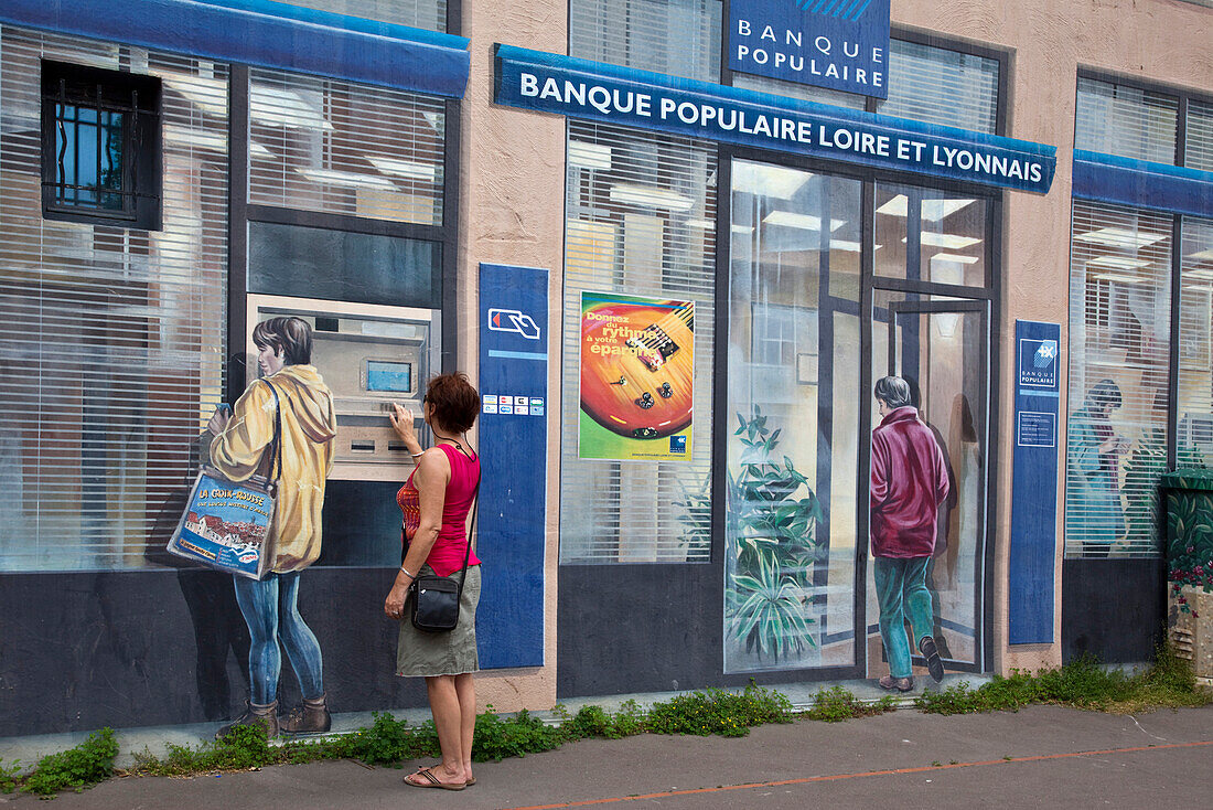 Wandgemaelde im Croix Rousse Viertel von Lyon, Region Rhone Alps, Frankreich