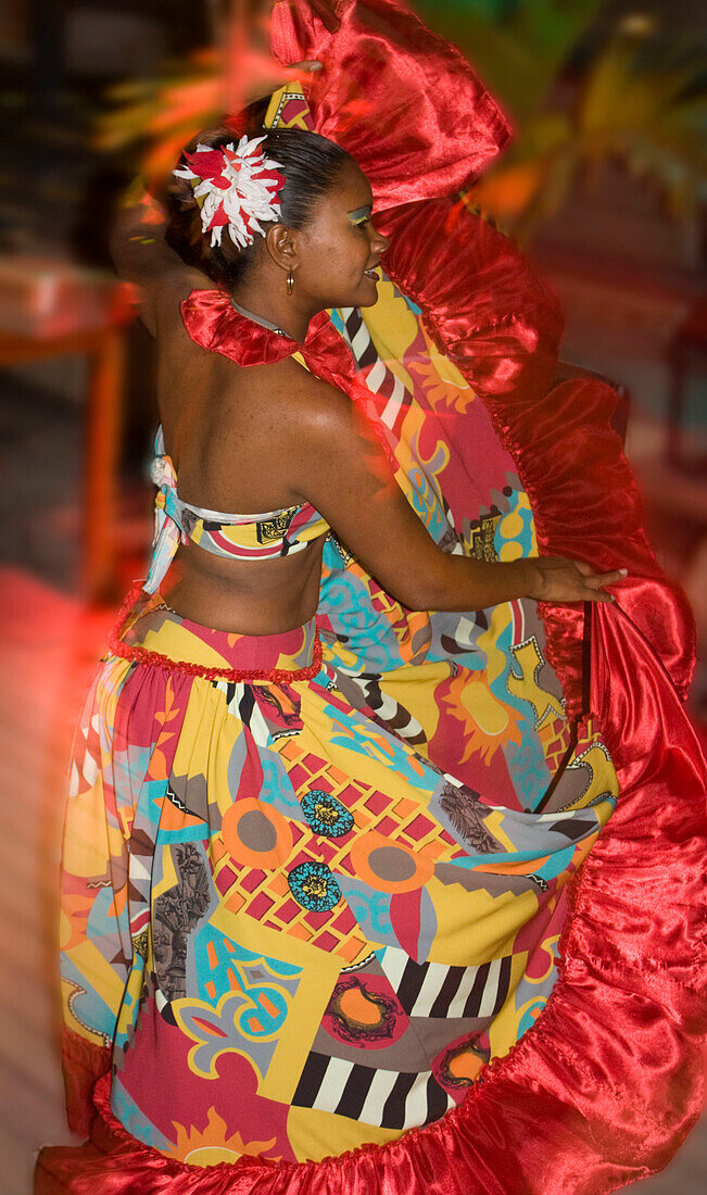 Traditional Sega dancer performing  in Hotel Veranda, Troux aux Biches,  Mauritius, Africa