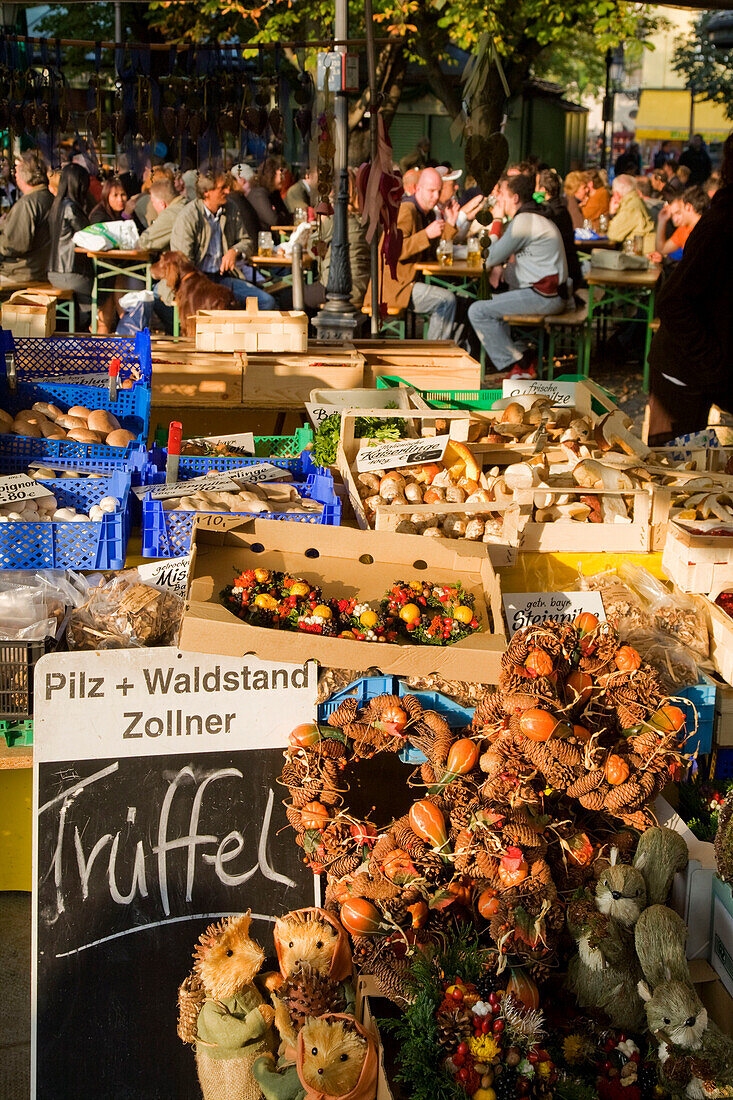 Viktualienmarkt in  Munich ,truffle, funghi, background beer garden,  Germany
