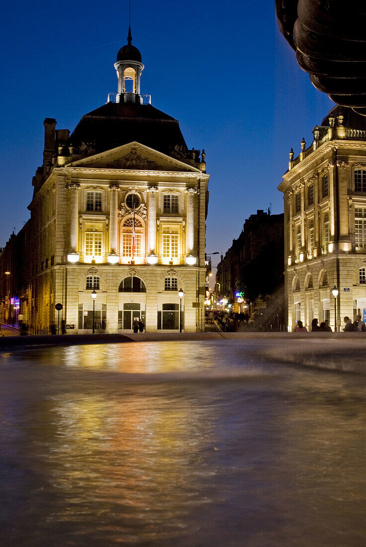 Europe, France, Bordeaux, Place de la Bourse night