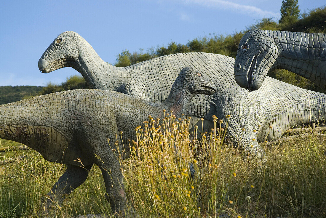 Life size replica of an Iguanodon family in Valdecevillo site, Enciso. La Rioja, Spain