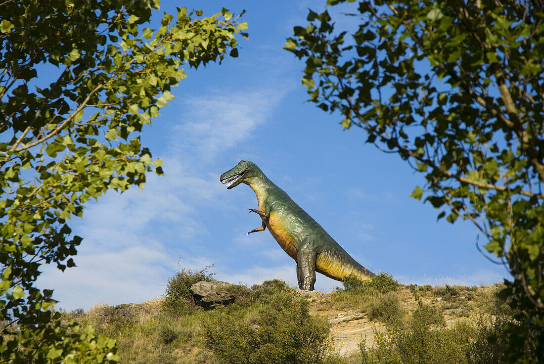 Life size replica of a Tarbosaurus in Valdecevillo site, Enciso. La Rioja, Spain