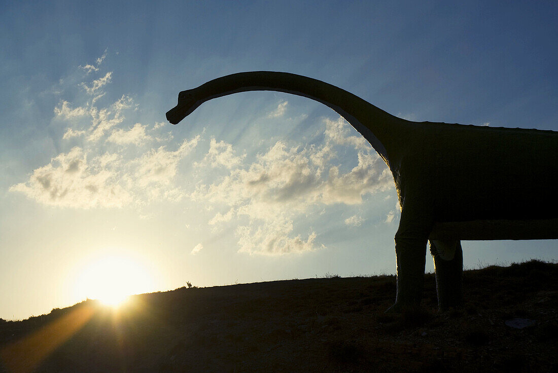 Life size replica of sauropod dinosaur in Villar del Rio. Soria province, Castilla-Leon, Spain