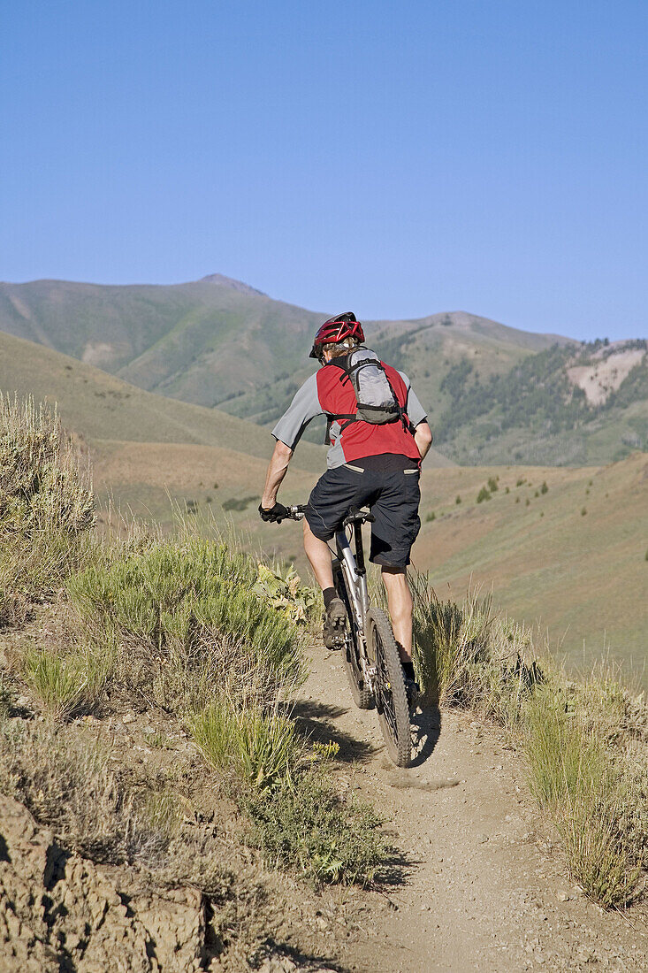 Man mt biking, Sun Valley, Idaho, USA.