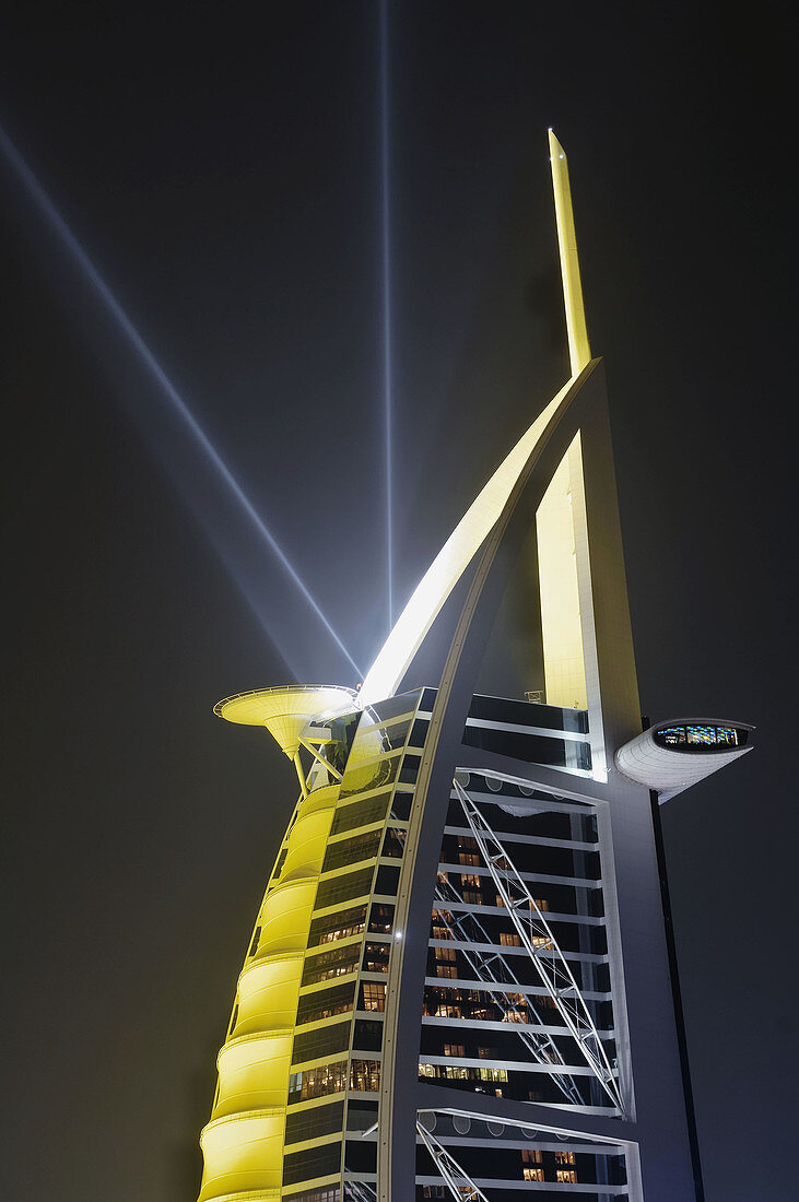 7 star hotel Burj al Arab in Dubai marina designed by the architect Tom Wright and managed by Jumeira group, Dubai, UAE