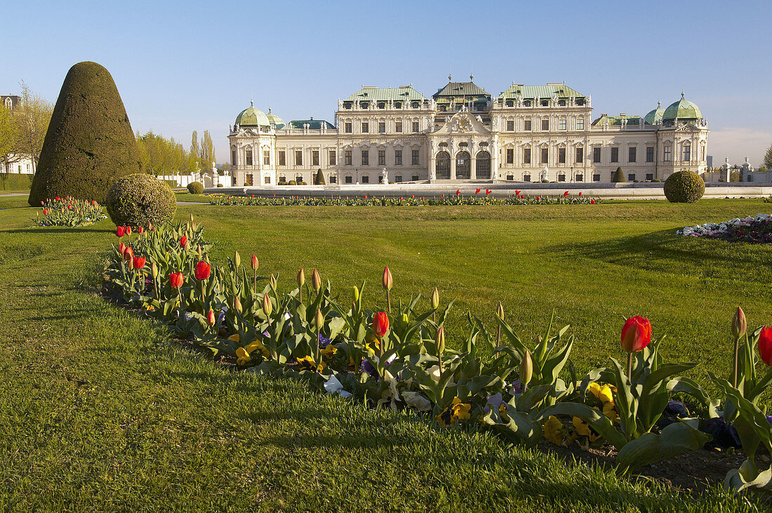 facade of the upper belvedere palace with pool and garden  Landstraße district  vienna  austria  europe