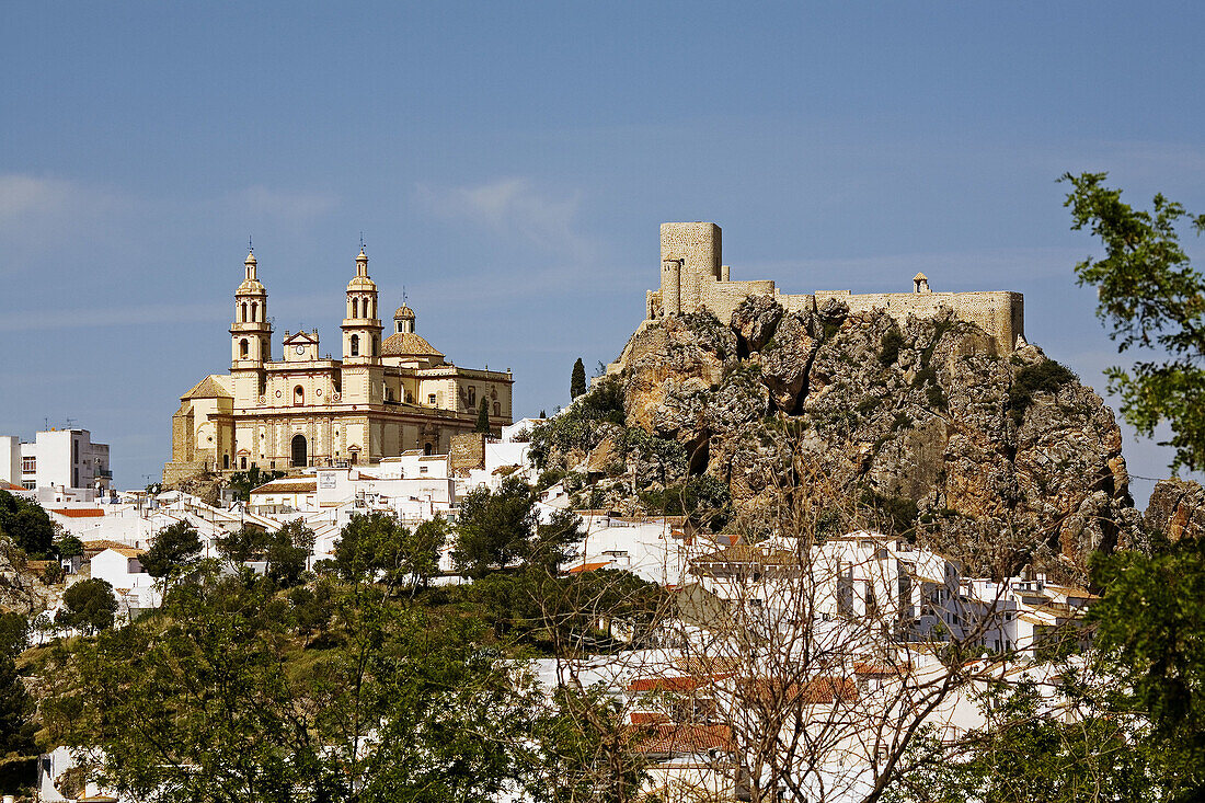 Church of Nuestra Señora de la Encarnacion and Arab castle, Olvera. Pueblos Blancos (white towns), Cadiz province, Andalucia, Spain