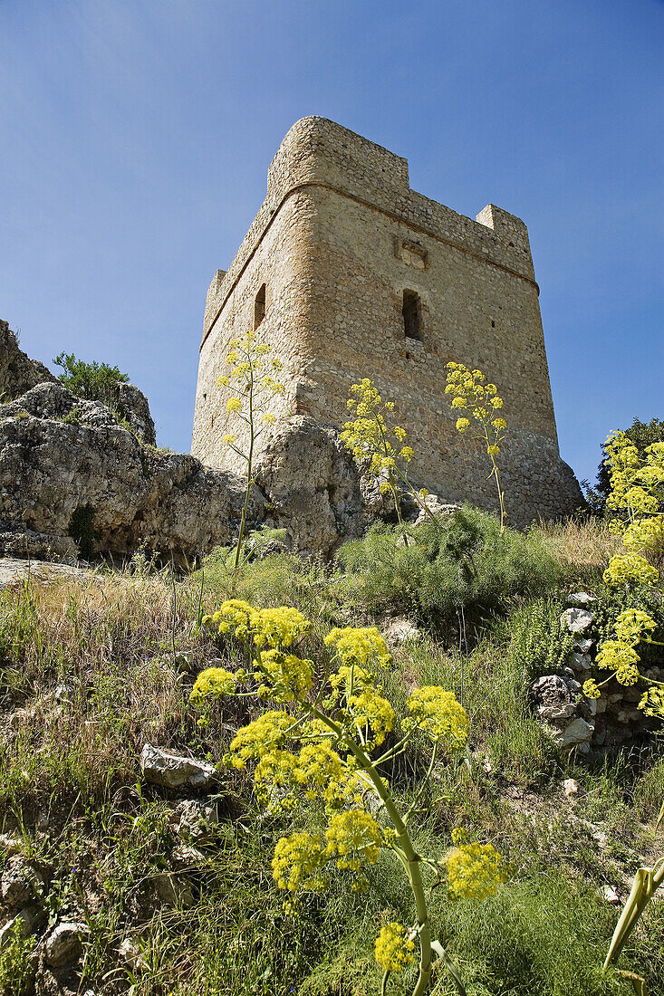 Castle keep, Zahara de la Sierra. Pueblos Blancos (white towns), Cadiz province, Andalucia, Spain