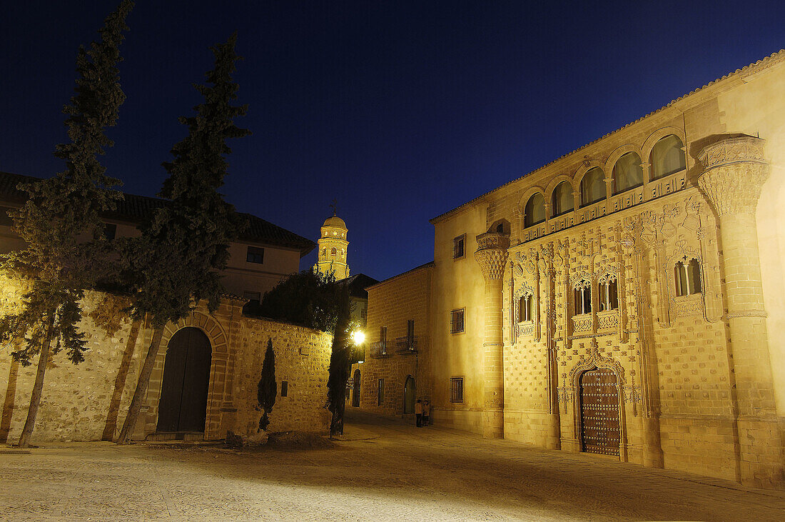 Jabalquinto Palace (16th century) at dusk, Baeza. Jaen province, Andalusia, Spain