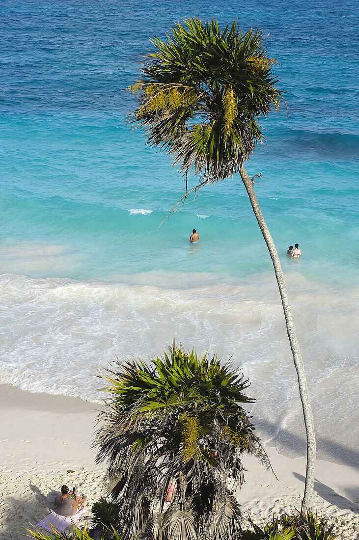 Beach by Mayan ruins of Tulum (1200-1524). Quintana Roo, Mayan Riviera, Yucatan Peninsula, Mexico