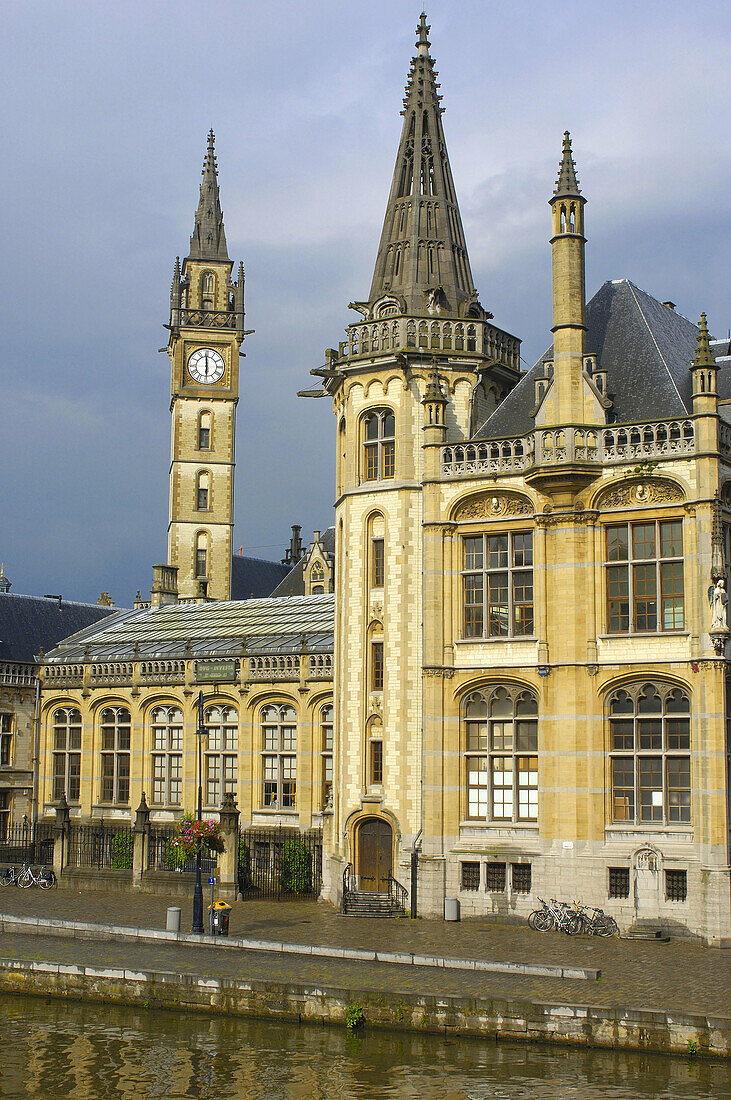 Water reflections from Guild Houses at Leie River  Ghent  Flanders, Belgium