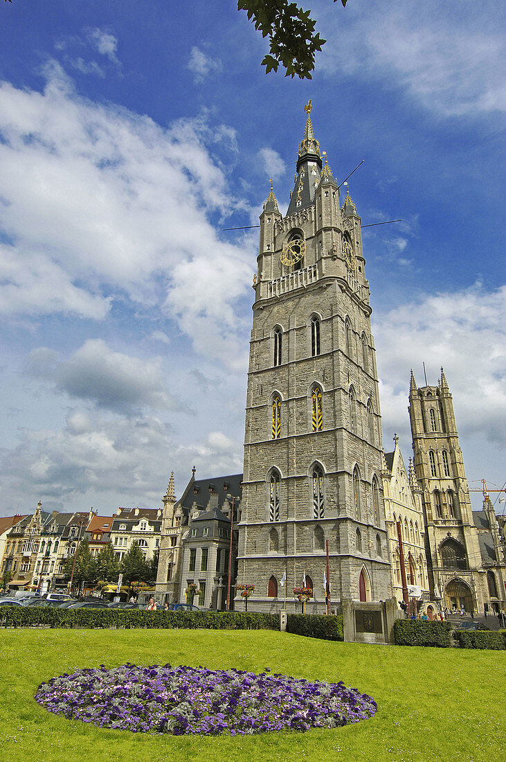 Lakenhalle and Cathedral of Saint Bavon  Ghent  Flanders, Belgium