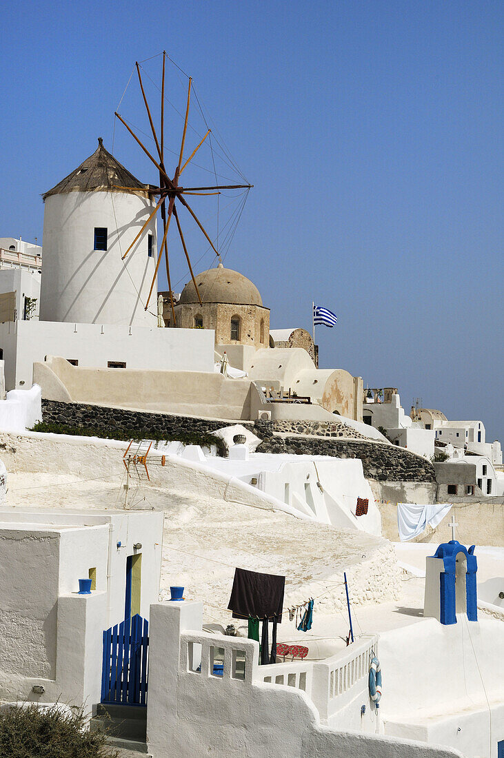 Greece, Island, Santorini, Thera, Thira, Windmill, N45-764355, agefotostock
