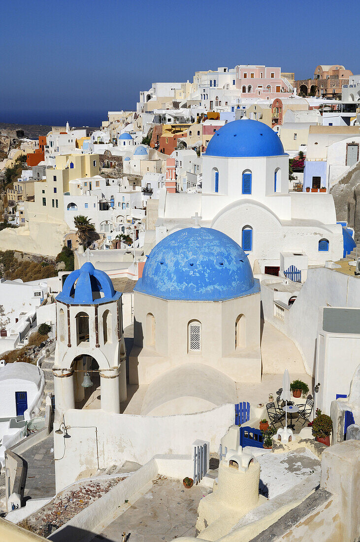 Blue, Churches, Domed, Greece, Island, Oia, Oía, Santorini, Thera, Thira, Town, N45-764412, agefotostock