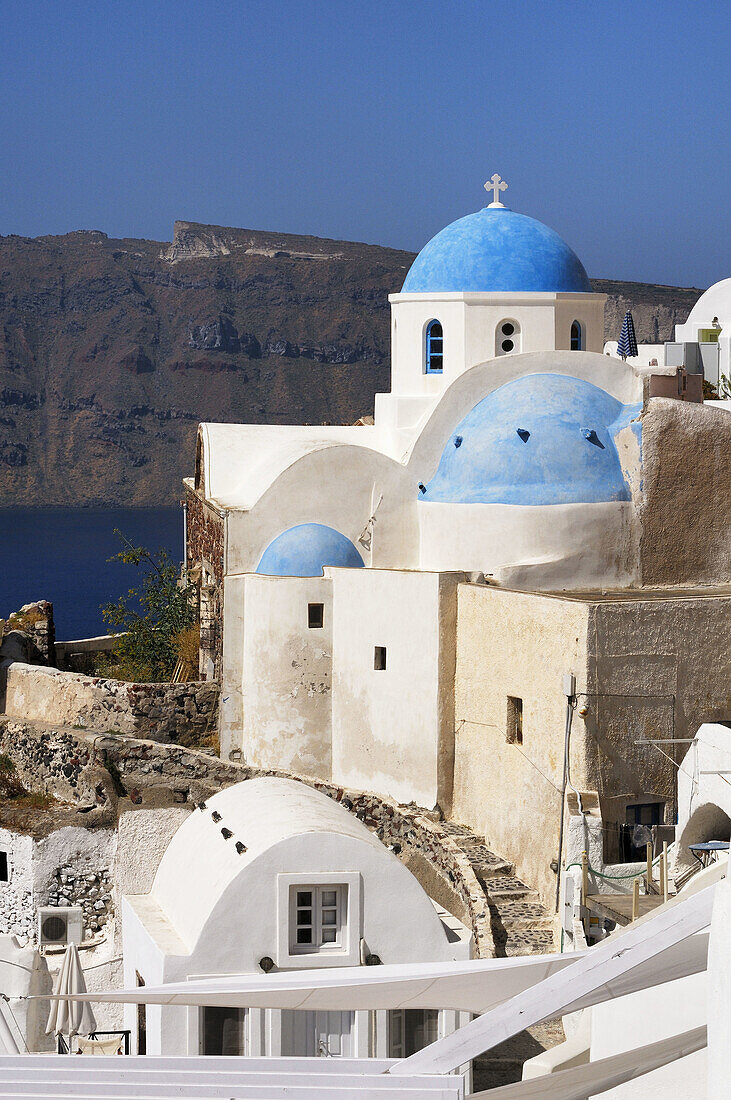 Blau, Die insel, Gewölbt, Griechenland, Kirche, Santorin, Santorini, Thera, Thira, N45-764418, agefotostock