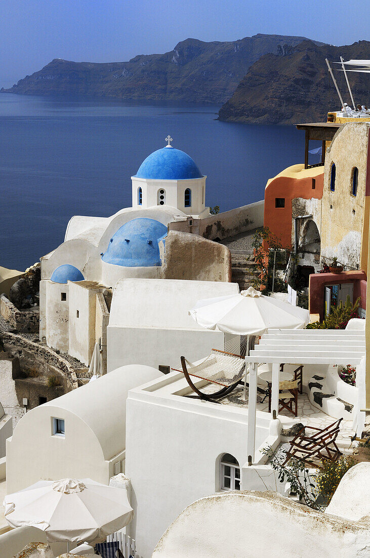 Blue, Church, Crater, Domed, Greece, Island, Of, Santorini, Thera, Thira, N45-764420, agefotostock