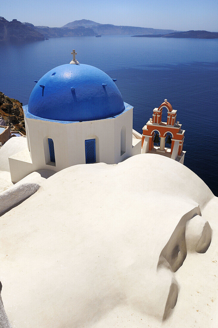 Blue, Church, Crater, Domed, Greece, Island, Of, Santorini, Thera, Thira, N45-764422, agefotostock