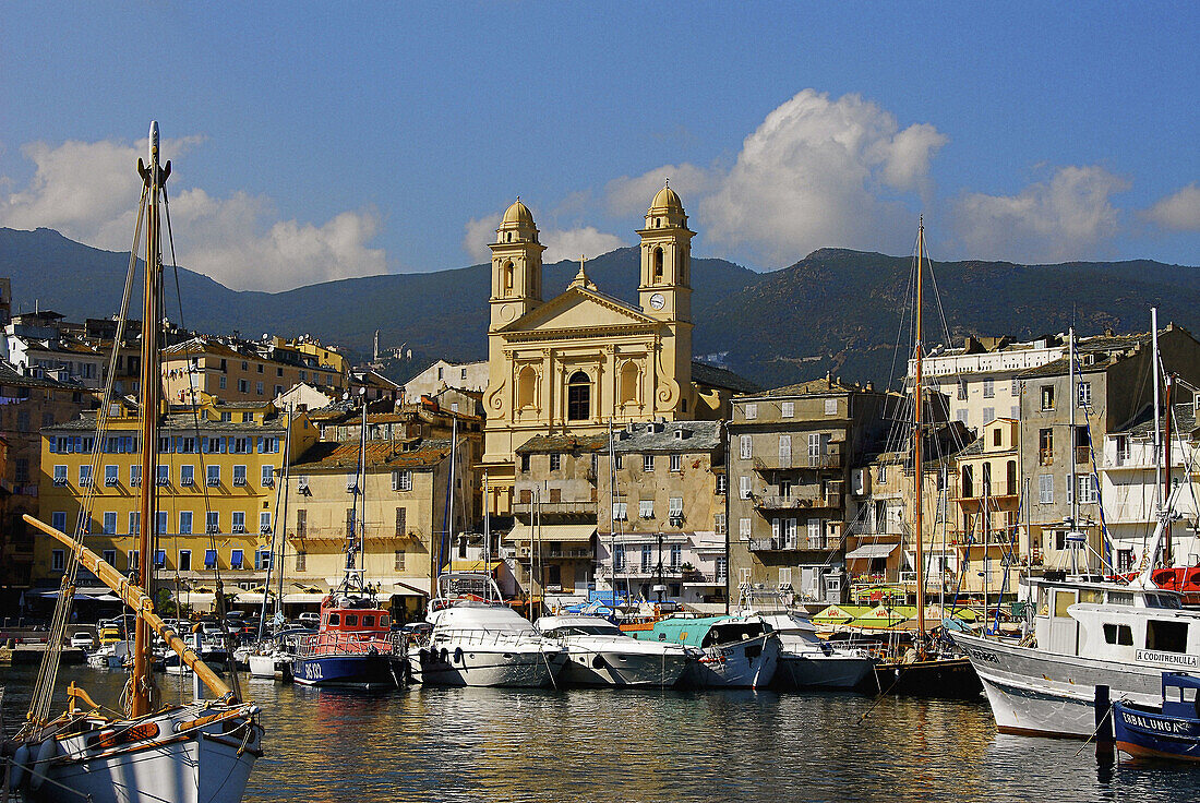 Church of Saint-Jean-Baptiste and old port, Bastia. Haute-Corse, Corsica, France