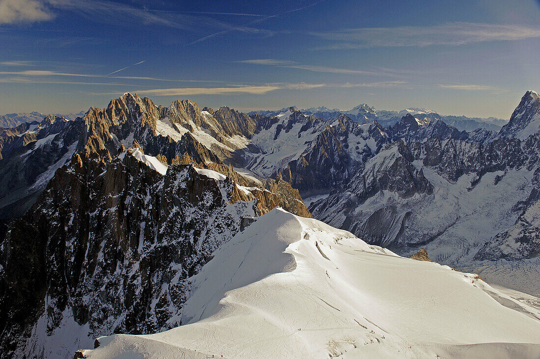 The Aiguille Verte viewed from the Aiguille du Midi near Chamonix Haute Savoie France Europe