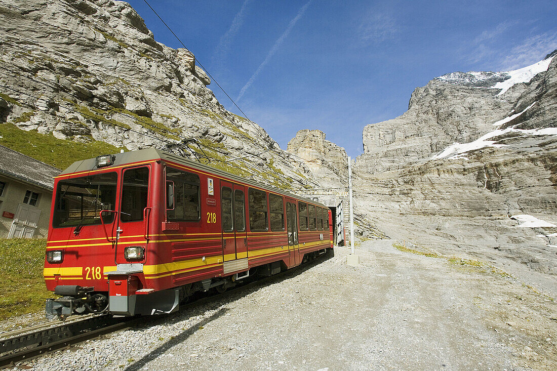 Jungfraubahn train at Eigergletscher, Bernese Oberland, Switzerland