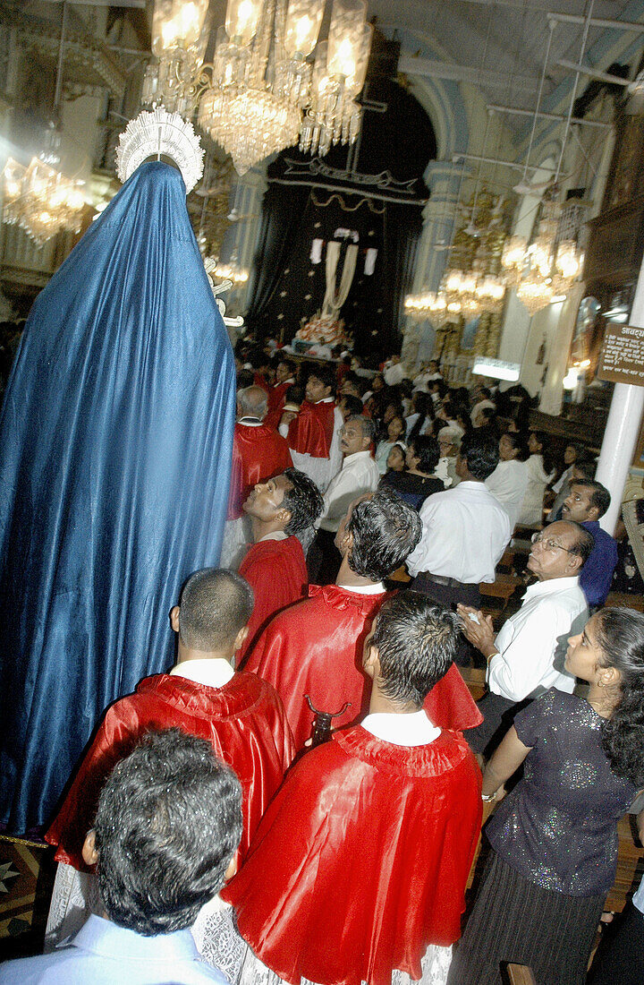 Panjim Goa, India, the Madonna statue entering the church of Our Lady of Immaculate Conception during the Good Friday procession