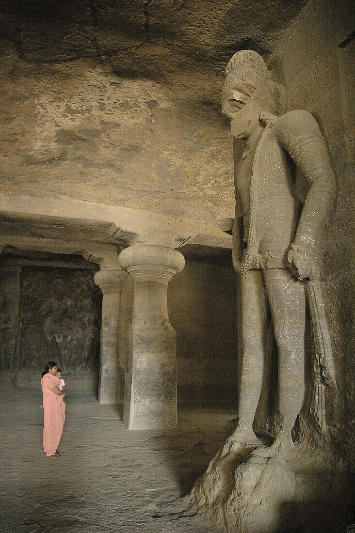 Mumbai India, Hindu statue at Elephanta Caves