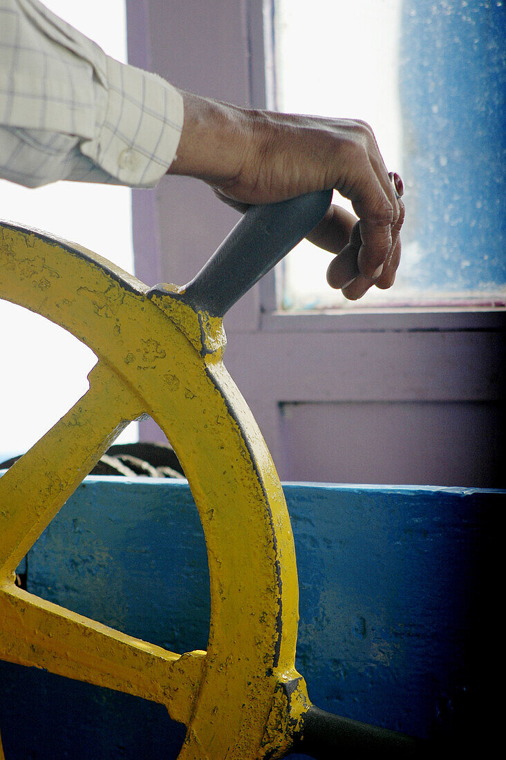 Mumbai India, the helm of a boat to Elephanta Island